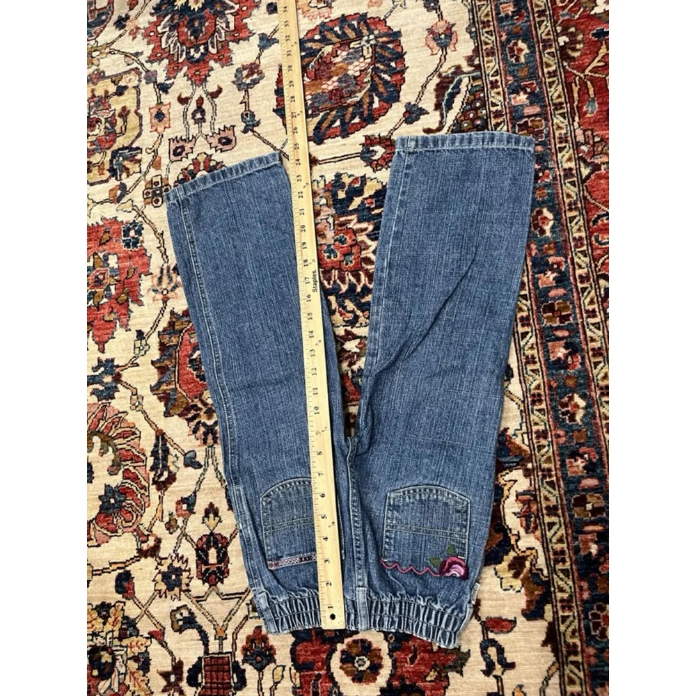 Vintage OshKosh Little Girl Floral Embroidered Wide Leg Stretch Jeans Size 5